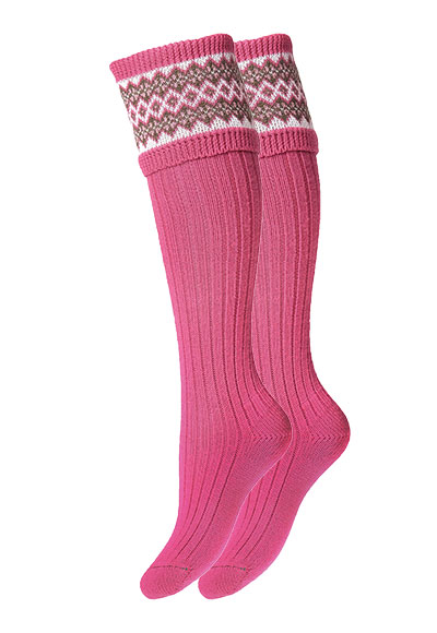 Ladies Fairisle Stockings Dusky Pink