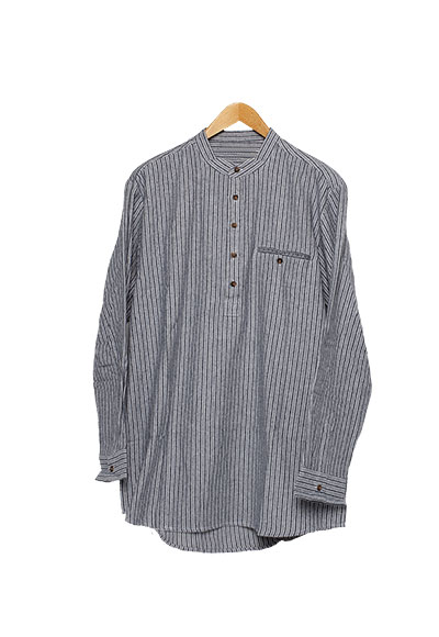 Grandad Flannel Shirt Grey Stripe